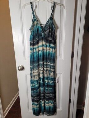 Blue Teal Tie-Dye Maxi Dress by Moa Moa.  No size label